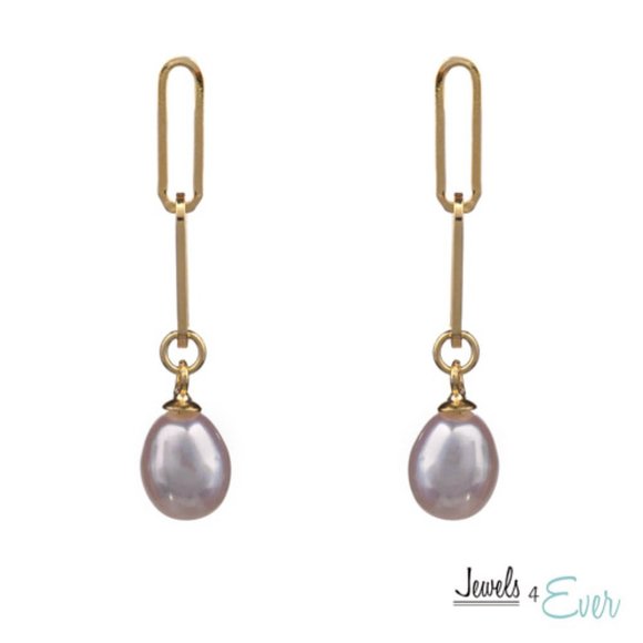 Sterling Silver Genuine Freshwater Pearl Earrings with Gold Plating - Picture 1 of 1